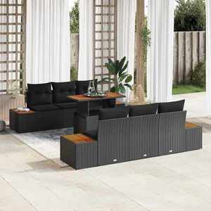 vidaXL Set de canapele pentru grădină 7 pcs Negru Rattan poli imagine