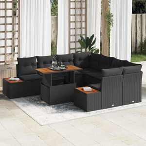 vidaXL Set de canapele pentru grădină 9 pcs Negru Rattan poli imagine