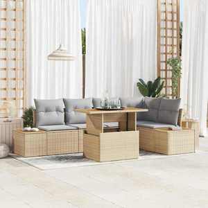 vidaXL Set de canapele pentru grădină 6 pcs Bej Rattan poli imagine