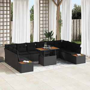 vidaXL Set de canapele pentru grădină 11 pcs Negru Rattan poli imagine