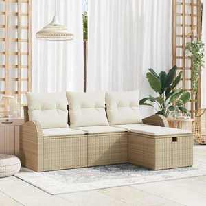 vidaXL Set de canapele pentru grădină cu pernă 4 pcs Bej Rattan poli imagine