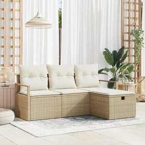 vidaXL Set de canapele pentru grădină cu pernă 4 pcs Bej Rattan poli imagine