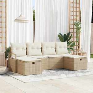 vidaXL Set de canapele pentru grădină cu pernă 6 pcs Bej Rattan poli imagine