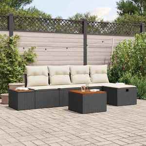 vidaXL Set de canapele pentru grădină cu pernă 6 pcs Negru Rattan poli imagine