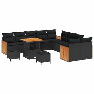 vidaXL Set de canapele pentru grădină cu pernă 13 pcs Negru imagine