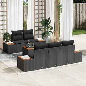 vidaXL Set de canapele pentru grădină cu pernă 6 pcs Negru Rattan poli imagine