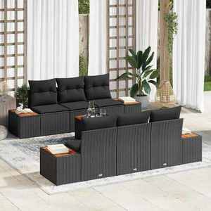 vidaXL Set de canapele pentru grădină cu pernă 7 pcs Negru Rattan poli imagine