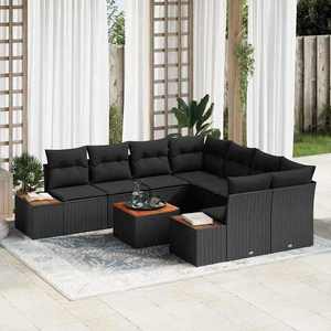 vidaXL Set de canapele pentru grădină cu pernă 9 pcs Negru Rattan poli imagine