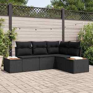 vidaXL Set de canapele pentru grădină cu pernă 5 pcs Negru poliratan imagine