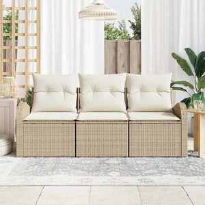 vidaXL Set de canapele pentru grădină 3 pcs Bej și alb Rattan poli imagine