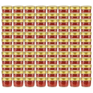 vidaXL Borcane din sticlă pentru gem, capace aurii, 96 buc, 110 ml imagine