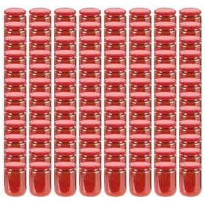 vidaXL Borcane din sticlă pentru gem, capace roșii, 96 buc., 230 ml imagine