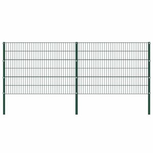 vidaXL Panou de gard cu stâlpi din fier, verde, 349x120 cm imagine
