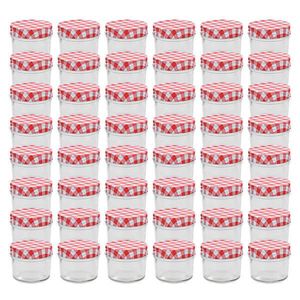 vidaXL Borcane de sticlă pentru gem capace alb și roșu, 48 buc, 110 ml imagine