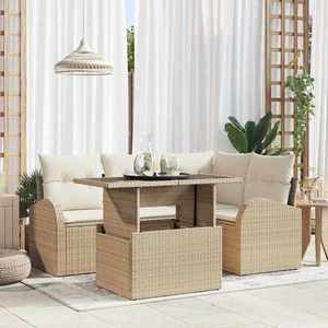 vidaXL Set de canapele pentru grădină cu pernă 5 pcs Bej Rattan poli imagine