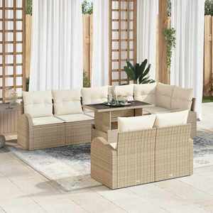 vidaXL Set de canapele pentru grădină cu pernă 9 pcs Bej Rattan poli imagine