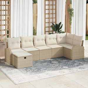 vidaXL Set de canapele pentru grădină cu pernă 7 pcs Bej Rattan poli imagine