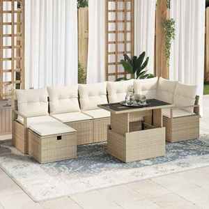vidaXL Set de canapele pentru grădină cu pernă 8 pcs Bej Rattan poli imagine