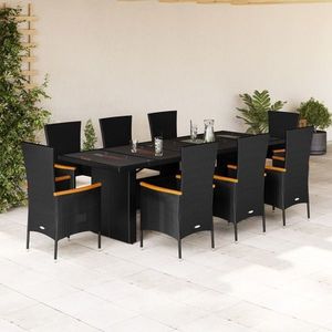 vidaXL Set mobilier de grădină cu perne, 9 piese, negru, poliratan imagine
