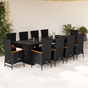 vidaXL Set mobilier de exterior cu perne, 11 piese, negru, poliratan imagine