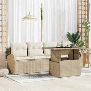 vidaXL Set de canapele pentru grădină cu pernă 5 pcs Bej Poli Rattan imagine