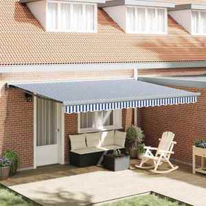 vidaXL Cortina Retractabilă Manual Albastru și alb 450 × 300 cm imagine