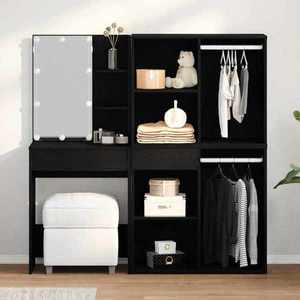 vidaXL Masă de Machiaj LED cu sertar Stejar negru 140 x 40 x 140 cm imagine