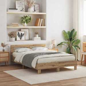 vidaXL Cadru de pat stejar artizanal 140 x 190 cm Lemn compozit imagine