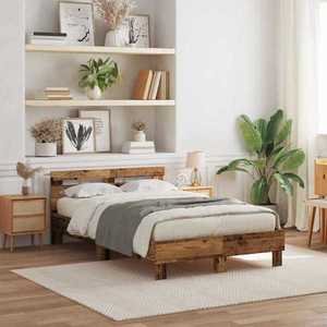 vidaXL Cadru de pat cu headboard Lemn vechi 135 x 190 cm Lemn compozit imagine