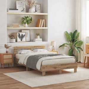vidaXL Cadru de pat stejar artizanal 135 x 190 cm Lemn compozit imagine