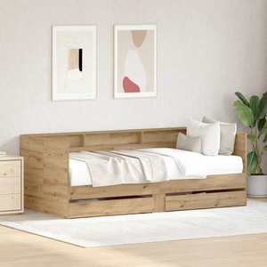 vidaXL Daybed cu headboard Stejar Artizanal 100 x 200 cm Lemn compozit imagine