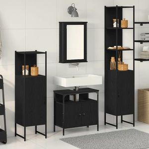 vidaXL Set de mobilier pentru baie 4 pcs Stejar negru Lemn compozit imagine