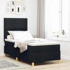vidaXL Pat cu arcuri cu headboard Negru 100 x 200 cm țesătură imagine