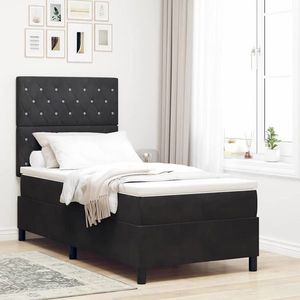 vidaXL Pat cu arcuri cu saltea cu headboard Negru 100 x 200 cm Catifea imagine