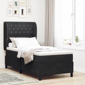 vidaXL Pat cu arcuri cu saltea cu headboard Negru 100 x 200 cm Catifea imagine