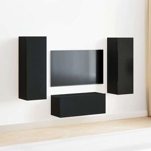 vidaXL Set comodă TV Pe perete Stejar Negru Lemn compozit imagine