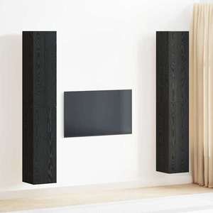 vidaXL Set comodă TV Pe perete Stejar Negru Lemn compozit imagine