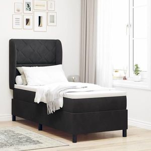 vidaXL Pat cu arcuri cu saltea cu headboard Negru 80 x 200 cm Catifea imagine