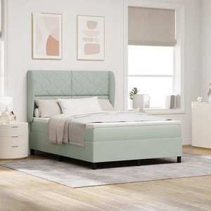 vidaXL Pat cu arcuri cu saltea Gri deschis 140 x 190 cm Catifea imagine