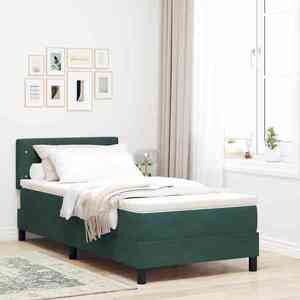 vidaXL Pat cu arcuri cu headboard Verde închis 90 x 190 cm Catifea imagine