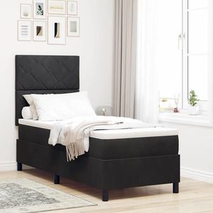 vidaXL Pat cu arcuri cu saltea cu headboard Negru 80 x 200 cm Catifea imagine