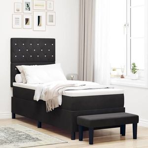 vidaXL Pat cu arcuri cu saltea cu headboard Negru 80 x 200 cm Catifea imagine