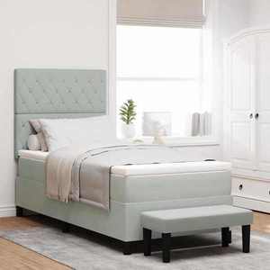 vidaXL Pat cu arcuri cu saltea Gri deschis 100 x 200 cm Catifea imagine