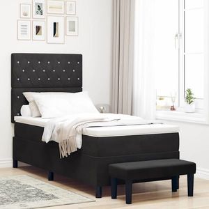 vidaXL Pat cu arcuri cu saltea cu headboard Negru 100 x 200 cm Catifea imagine