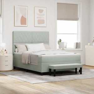 vidaXL Pat cu arcuri cu saltea Gri deschis 140 x 190 cm Catifea imagine