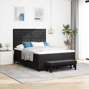 vidaXL Pat cu arcuri cu saltea cu headboard Negru 140 x 200 cm Catifea imagine