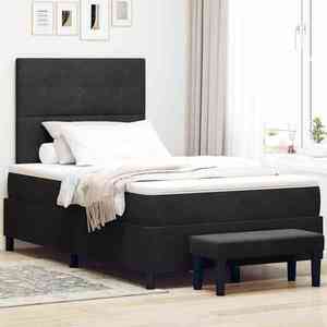 vidaXL Pat cu arcuri cu saltea cu headboard Negru 120 x 200 cm Catifea imagine