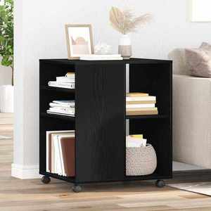 vidaXL Dulap de depozitare cu roata Stejar Negru 60 x 53 x 72, 5 cm imagine