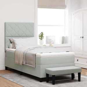 vidaXL Pat cu arcuri cu saltea Gri deschis 100 x 200 cm Catifea imagine