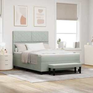 vidaXL Pat cu arcuri cu saltea Gri deschis 140 x 190 cm Catifea imagine